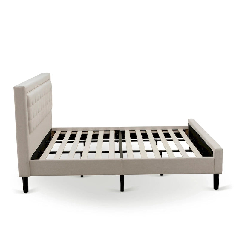 King Bedroom Set with 1 Bed and a Wire Brushed Butter Cream End Table - Mist Beige Linen Fabric Bed(Pieces Option)