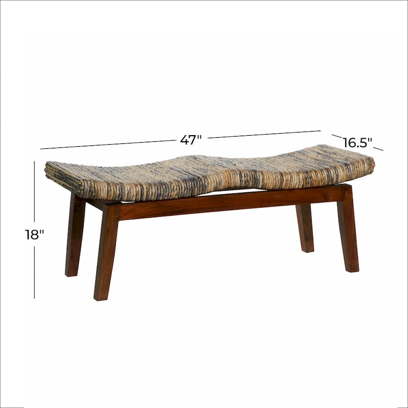 Banc tissé fait main en bois - Marron - 17L x 47P x 18H