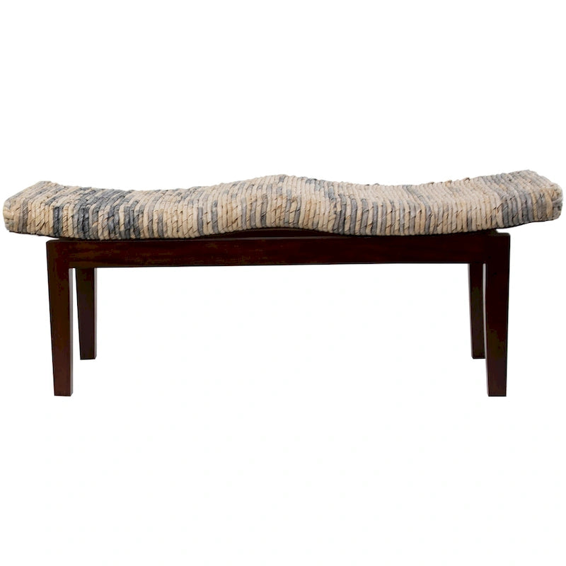 Banc tissé fait main en bois - Marron - 17L x 47P x 18H
