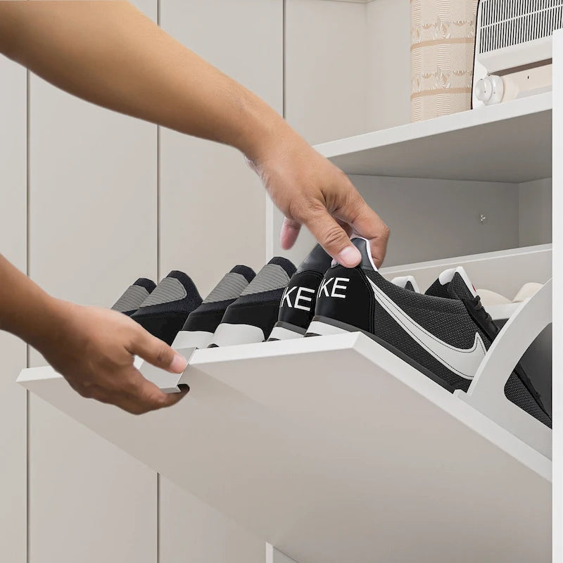Armoire à chaussures blanche avec miroir pleine longueur – Rangement vertical élégant