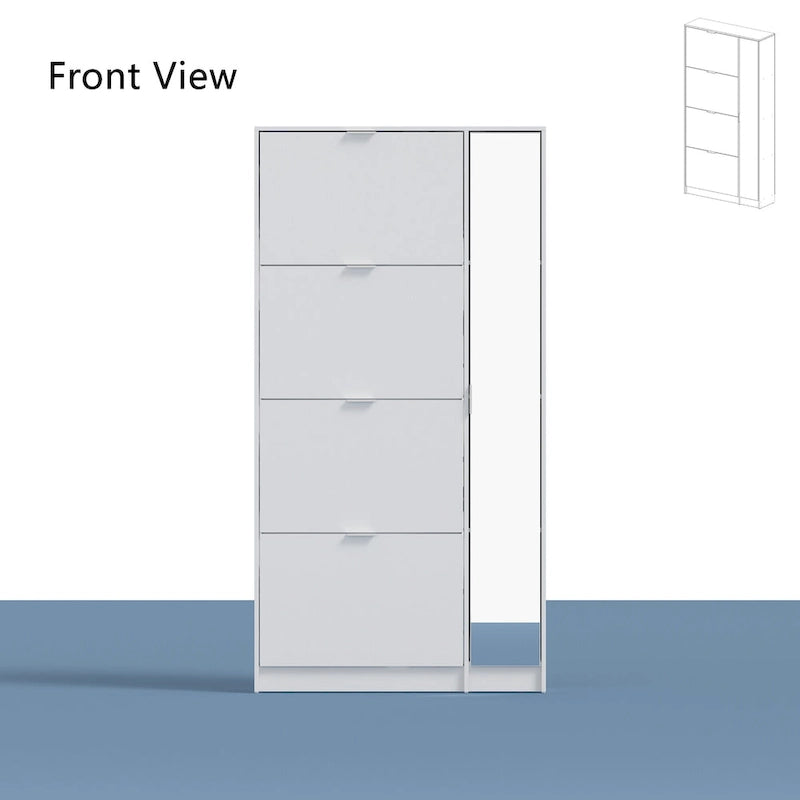 Armoire à chaussures blanche avec miroir pleine longueur – Rangement vertical élégant
