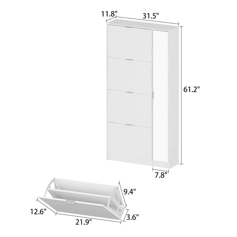 Armoire à chaussures blanche avec miroir pleine longueur – Rangement vertical élégant