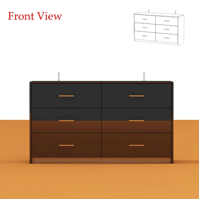 55.1 Modern 6-Drawer Bedroom Dresser Glossy Finish Chest Of Drawers