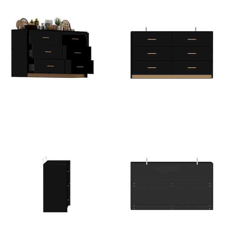55.1 Modern 6-Drawer Bedroom Dresser Glossy Finish Chest Of Drawers