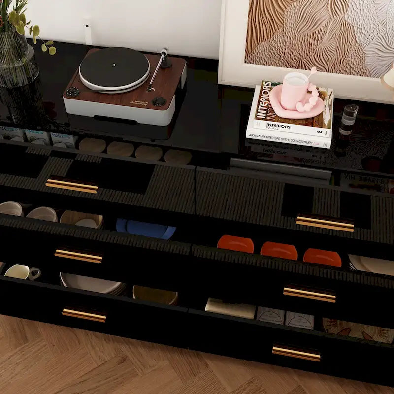 55.1 Modern 6-Drawer Bedroom Dresser Glossy Finish Chest Of Drawers