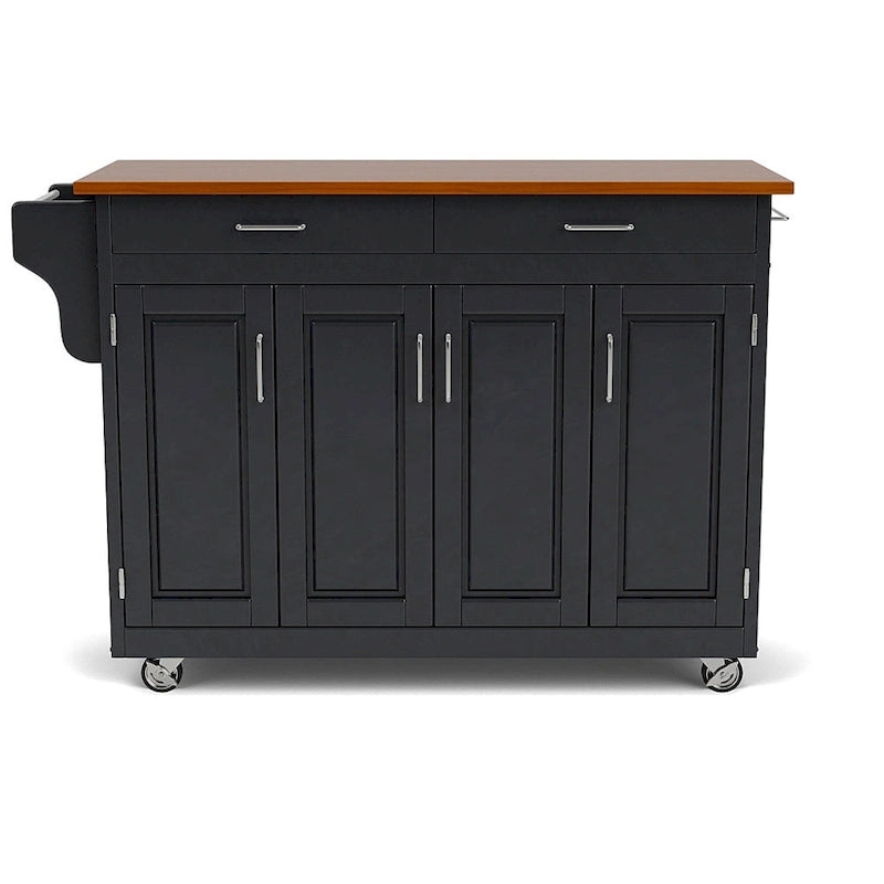 Copper Grove Puff Island Black Finish with Oak Top Kitchen Cart