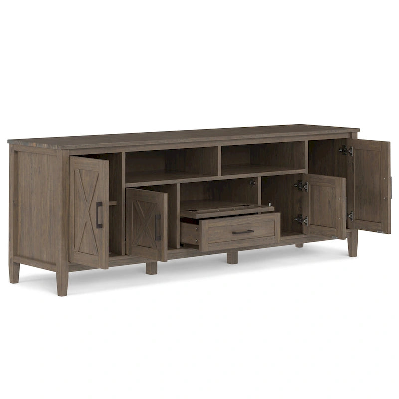 WYNDENHALL Cantina SOLID WOOD 72 inch Wide Transitional TV Media Stand in Smoky Brown For TVs up to 80 inches