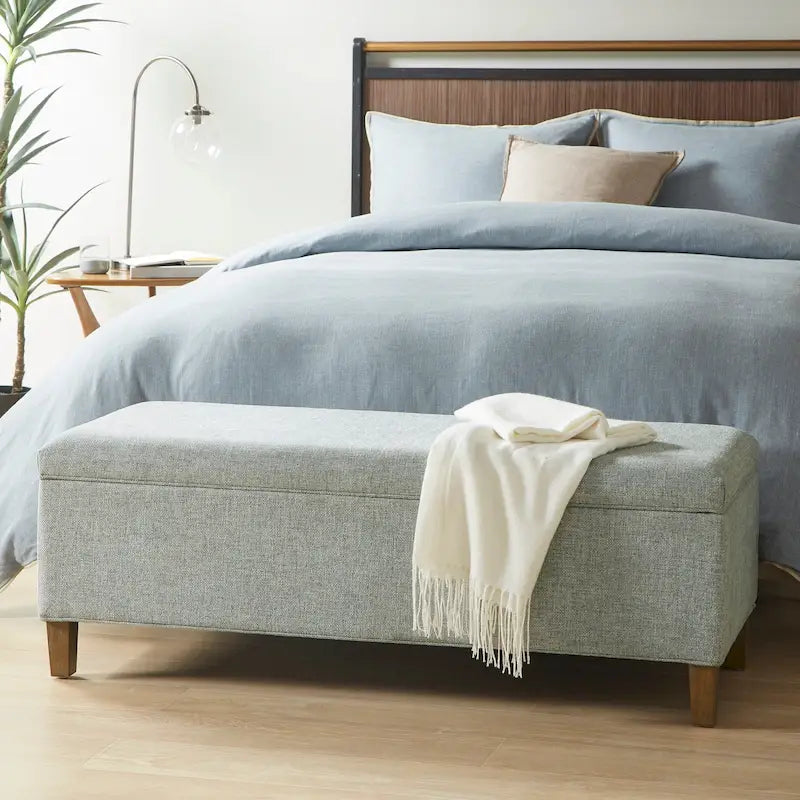 Banc d'appoint de rangement bleu à fermeture amortie
