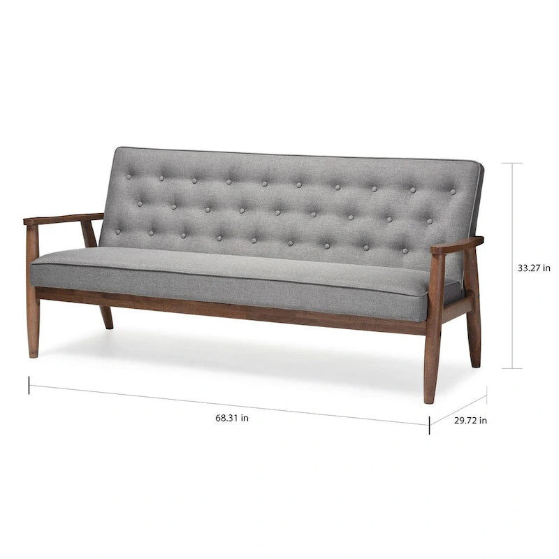 Baxton Studio Sorrento Mid-century Retro Modern Grey Fabric Upholstered Wooden 3-seater Sofa