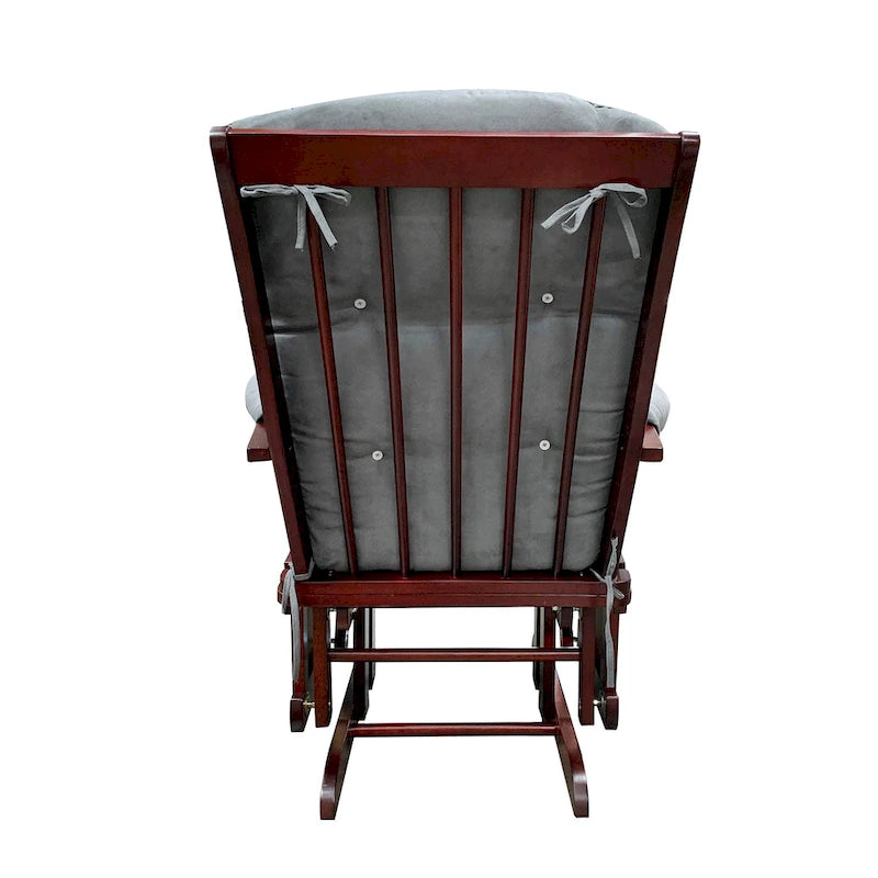Gray Microfiber Glider Chair and Ottoman in Cherry Finish