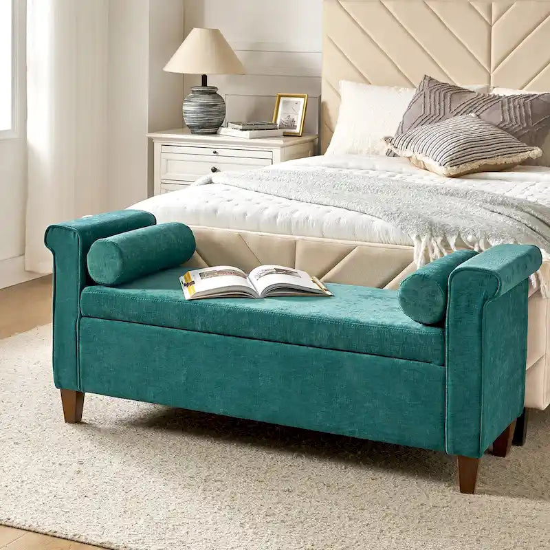 Banc de rangement traditionnel de 138 cm de large avec 2 coussins