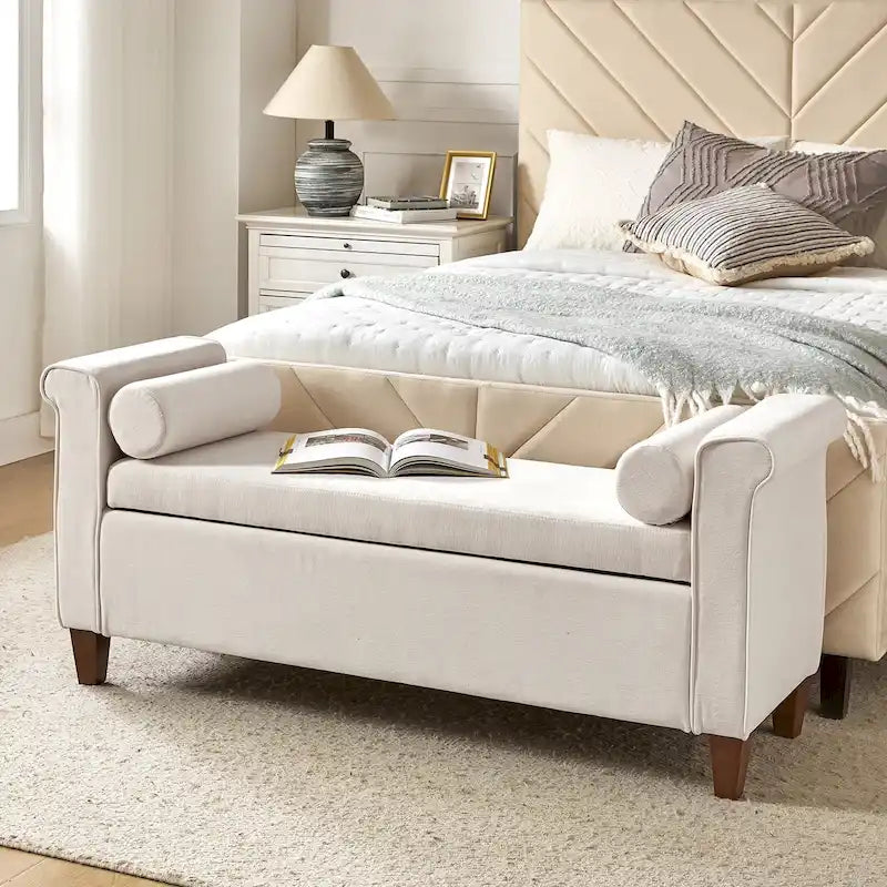 Banc de rangement traditionnel de 138 cm de large avec 2 coussins