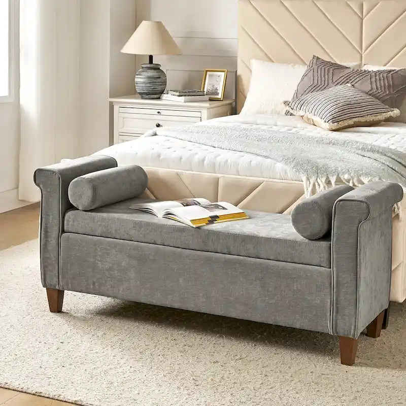 Banc de rangement traditionnel de 138 cm de large avec 2 coussins