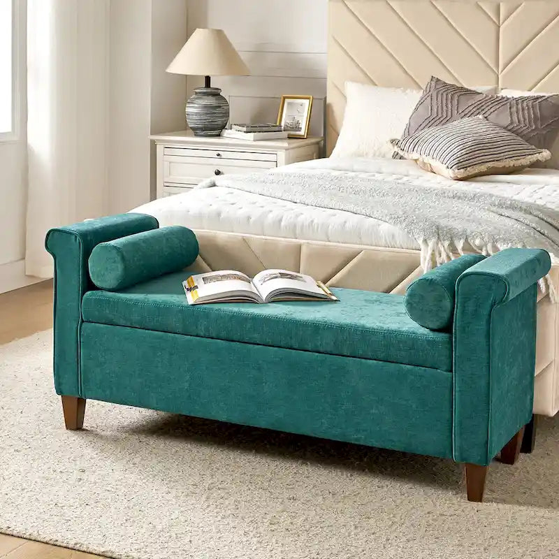 Banc de rangement traditionnel de 138 cm de large avec 2 coussins
