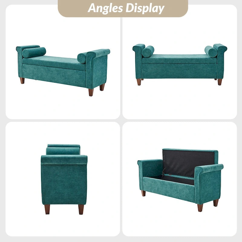Banc de rangement traditionnel de 138 cm de large avec 2 coussins