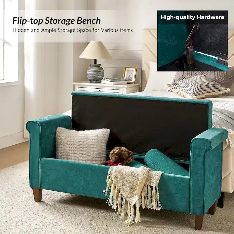 Banc de rangement traditionnel de 138 cm de large avec 2 coussins