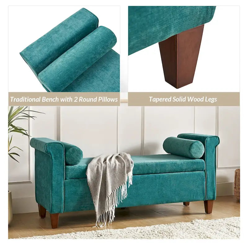 Banc de rangement traditionnel de 138 cm de large avec 2 coussins