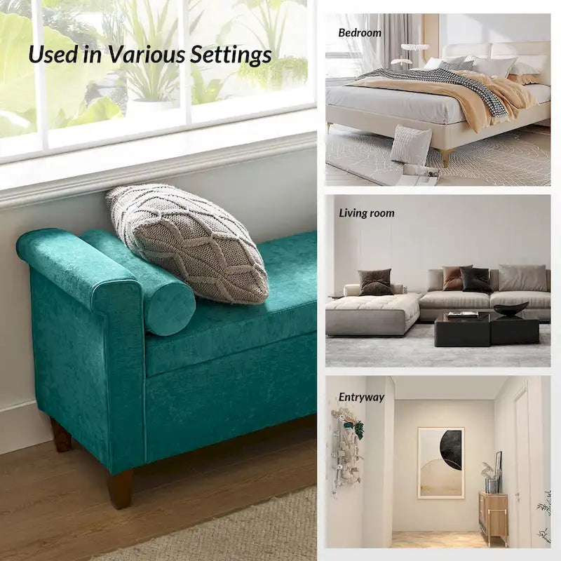 Banc de rangement traditionnel de 138 cm de large avec 2 coussins