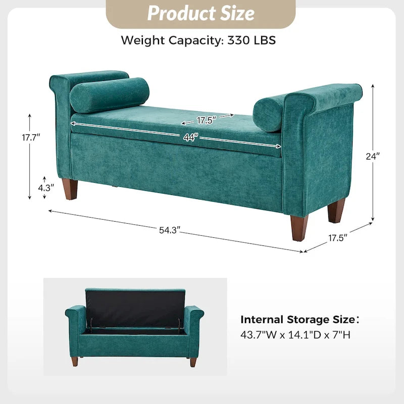 Banc de rangement traditionnel de 138 cm de large avec 2 coussins