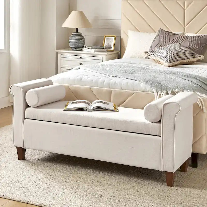 Banc de rangement traditionnel de 138 cm de large avec 2 coussins