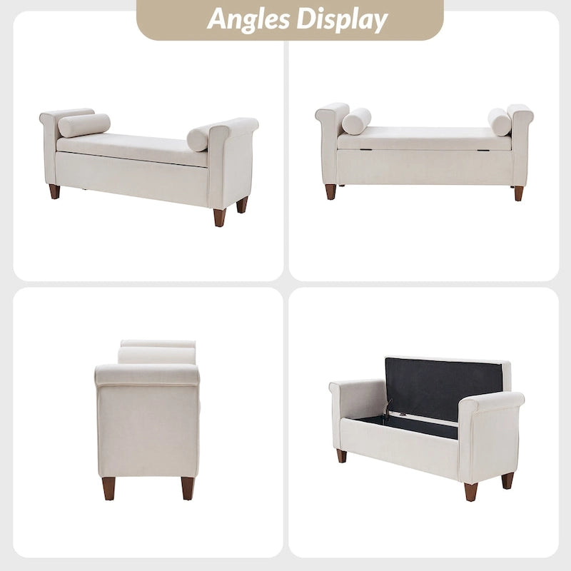 Banc de rangement traditionnel de 138 cm de large avec 2 coussins