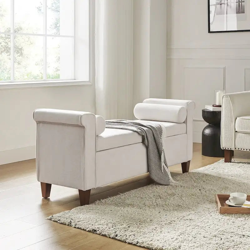 Banc de rangement traditionnel de 138 cm de large avec 2 coussins