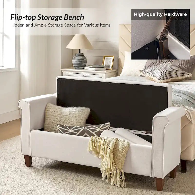 Banc de rangement traditionnel de 138 cm de large avec 2 coussins