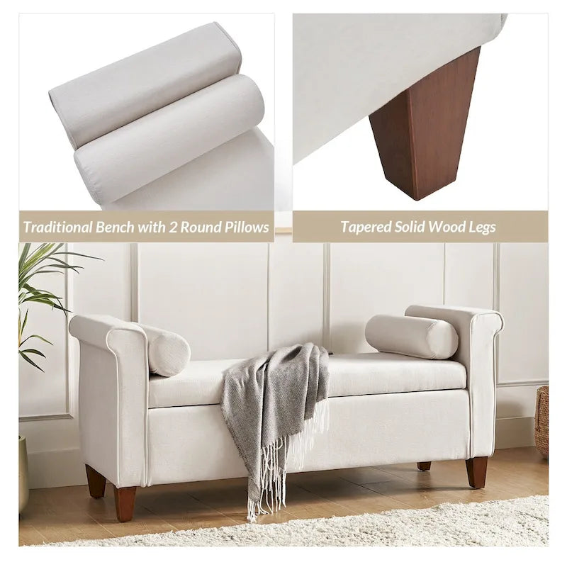 Banc de rangement traditionnel de 138 cm de large avec 2 coussins