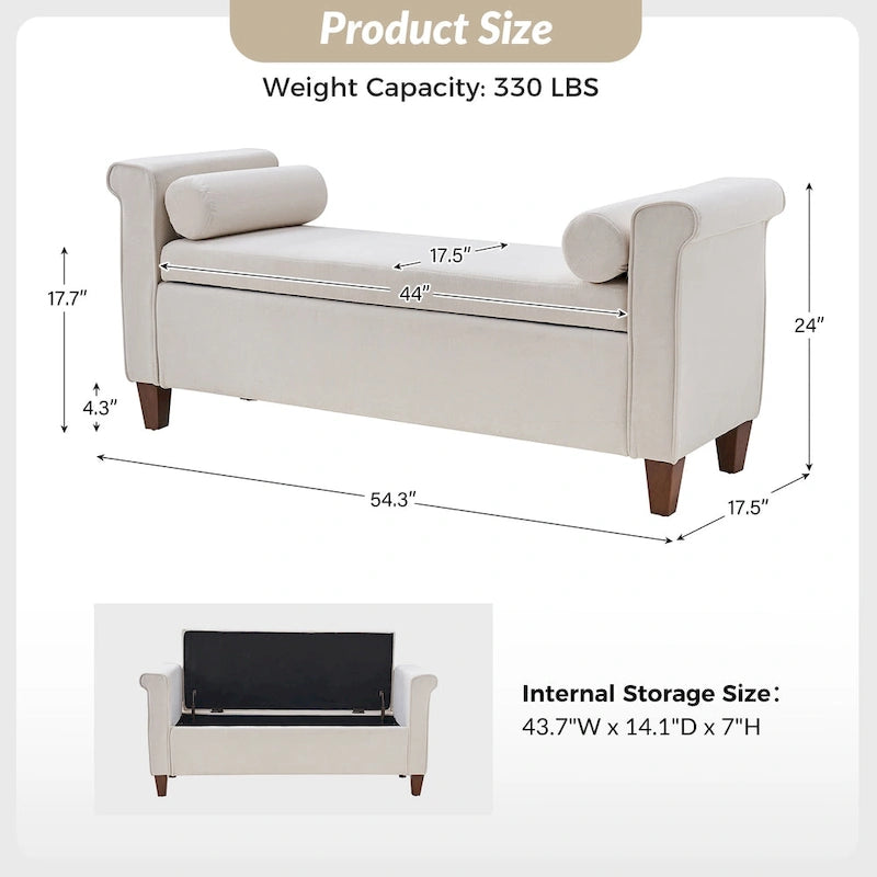 Banc de rangement traditionnel de 138 cm de large avec 2 coussins