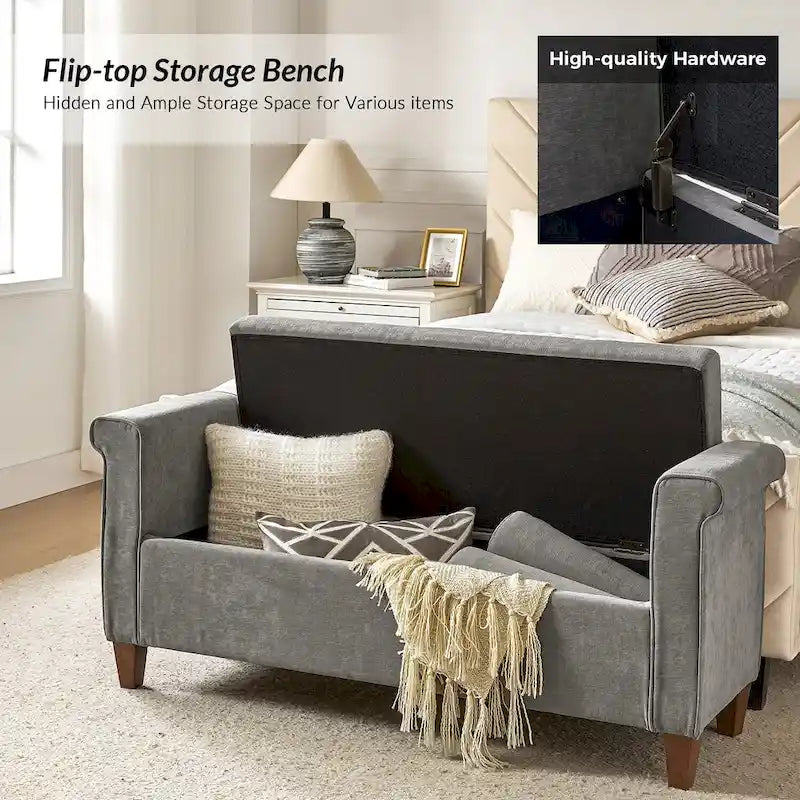 Banc de rangement traditionnel de 138 cm de large avec 2 coussins