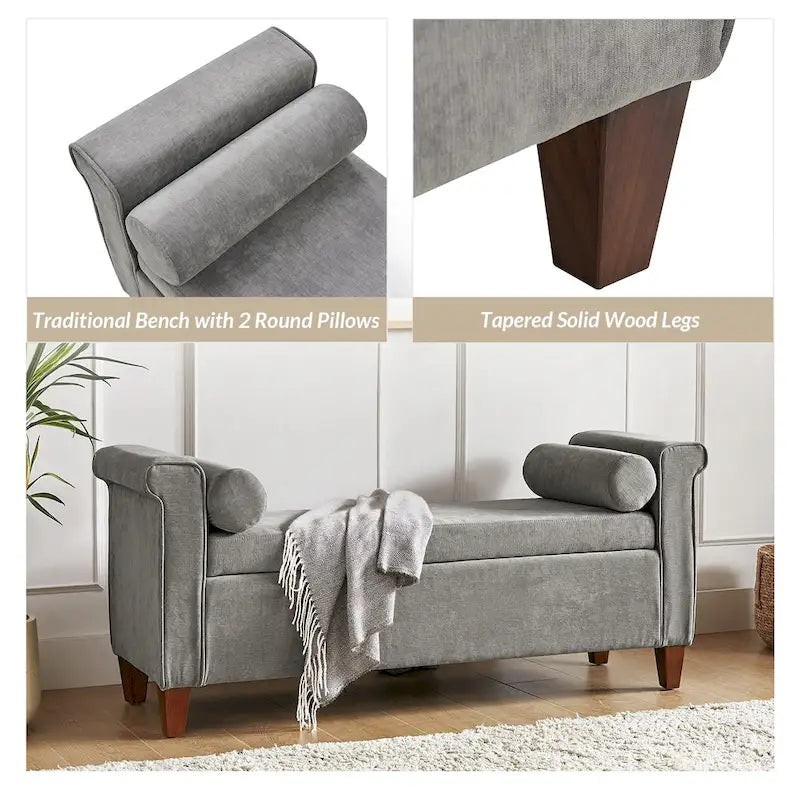 Banc de rangement traditionnel de 138 cm de large avec 2 coussins