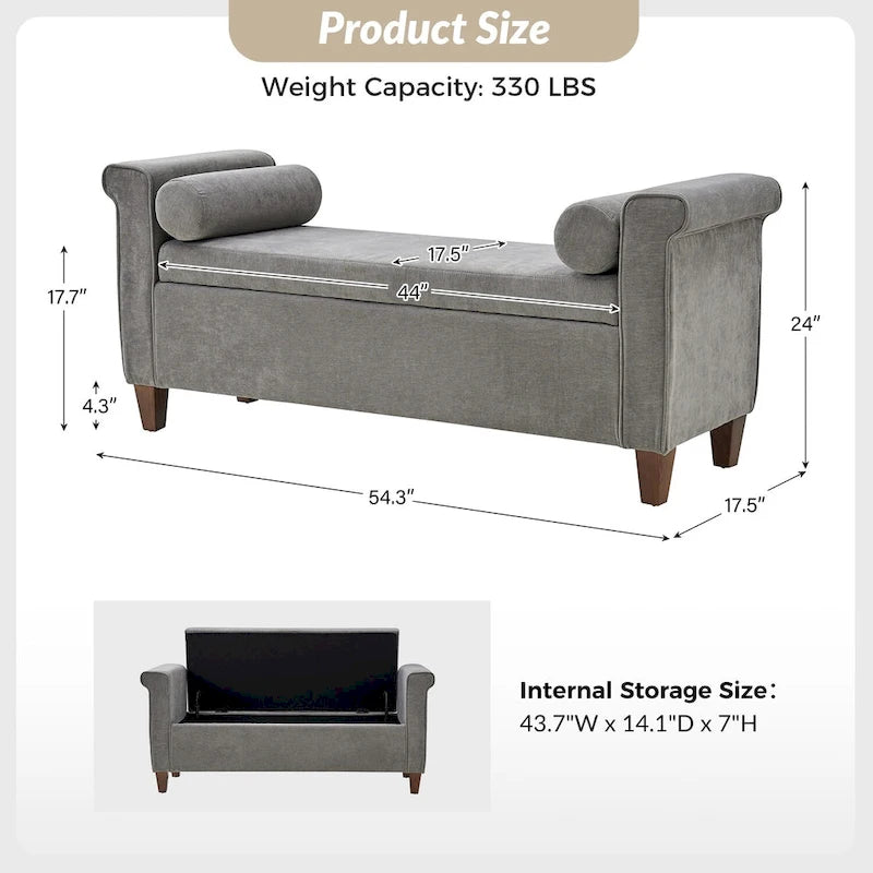 Banc de rangement traditionnel de 138 cm de large avec 2 coussins