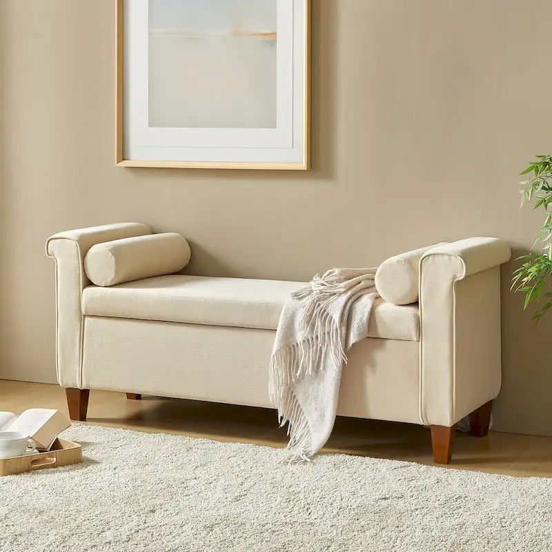 Banc de rangement traditionnel de 138 cm de large avec 2 coussins