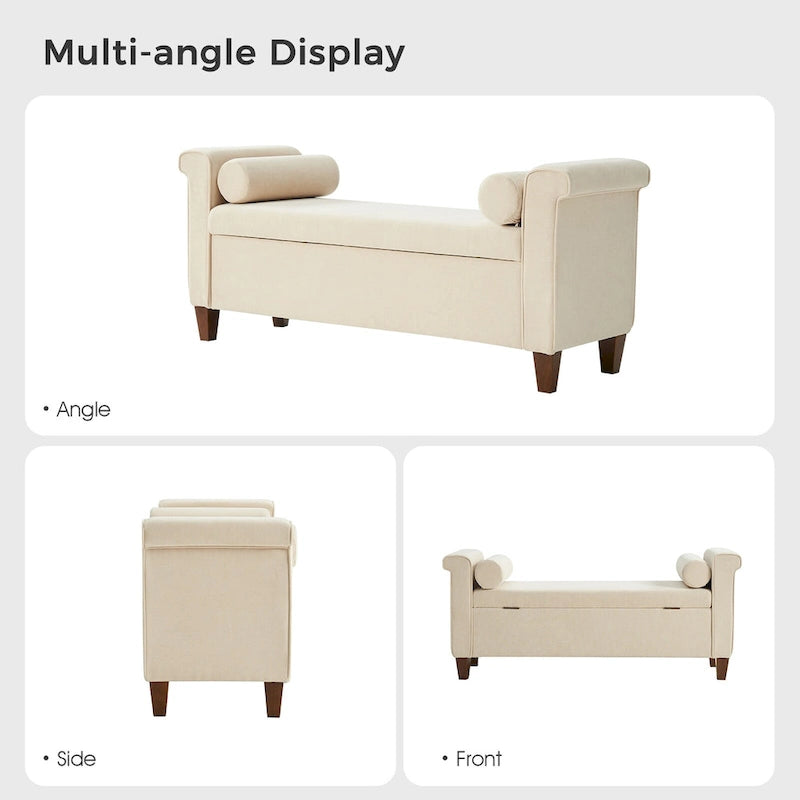Banc de rangement traditionnel de 138 cm de large avec 2 coussins