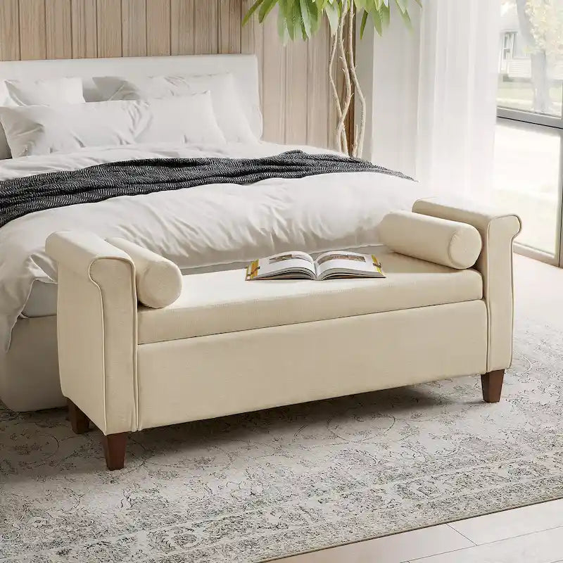 Banc de rangement traditionnel de 138 cm de large avec 2 coussins