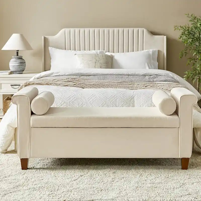 Banc de rangement traditionnel de 138 cm de large avec 2 coussins