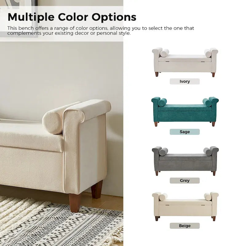 Banc de rangement traditionnel de 138 cm de large avec 2 coussins