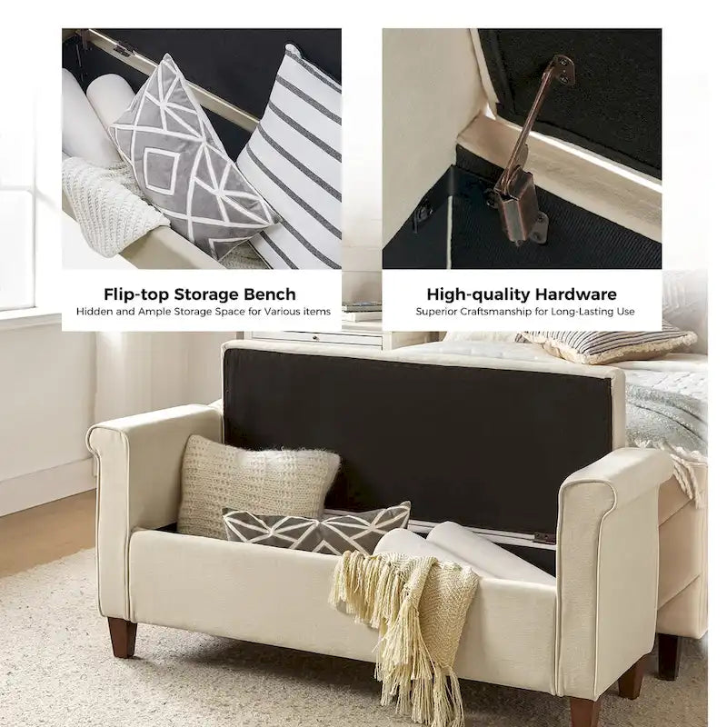 Banc de rangement traditionnel de 138 cm de large avec 2 coussins