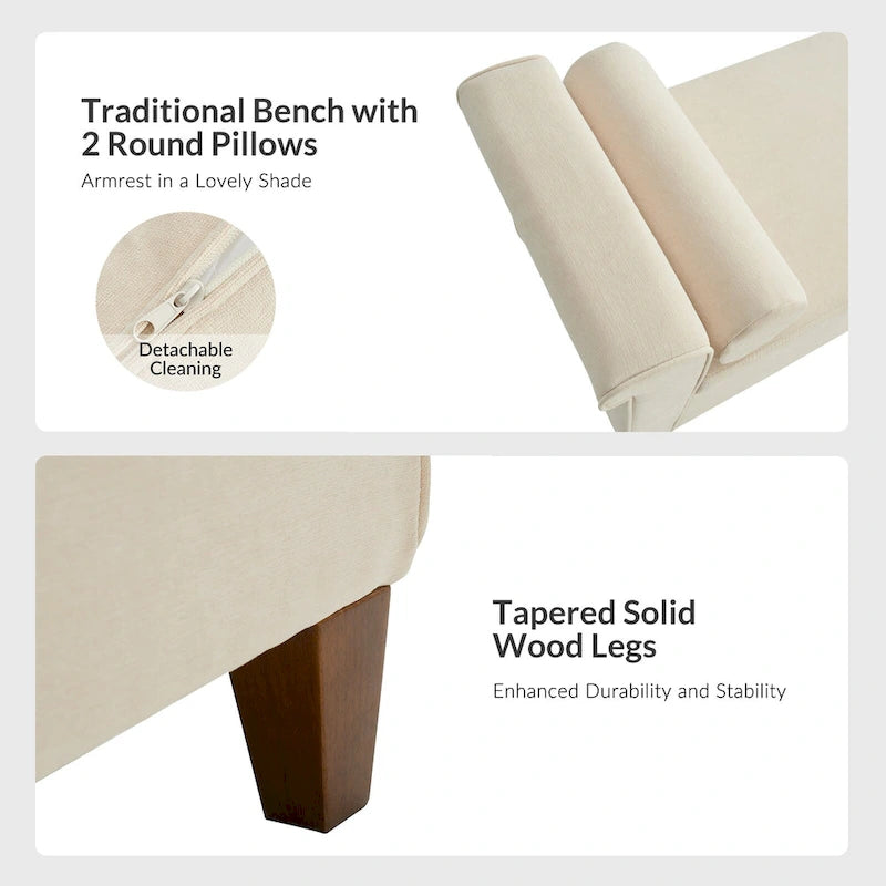 Banc de rangement traditionnel de 138 cm de large avec 2 coussins