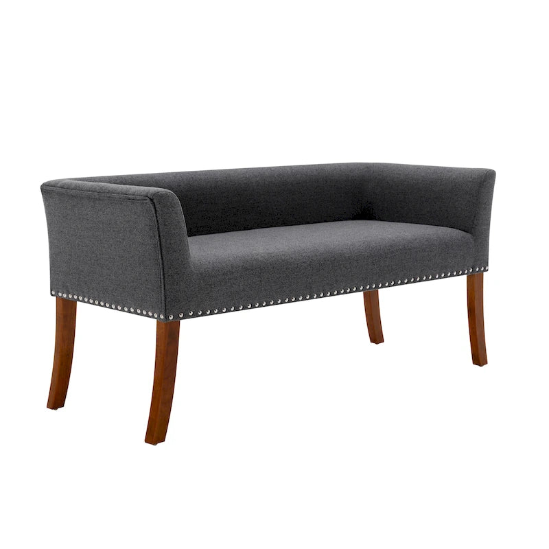 Banc rembourré en tissu avec pieds en hévéa