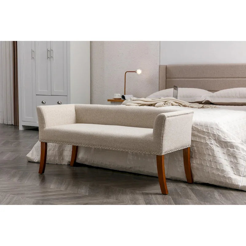 Porthos Home Nevis Fabric Upholstered Bench with Rubberwood Legs