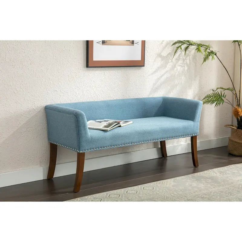 Banc rembourré en tissu avec pieds en hévéa