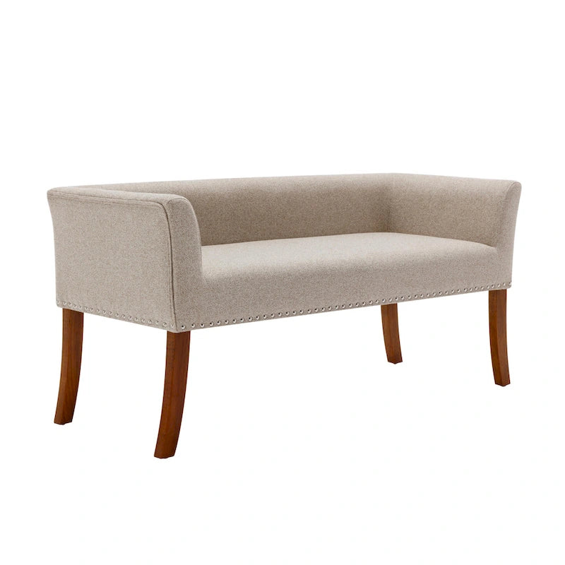 Banc rembourré en tissu avec pieds en hévéa