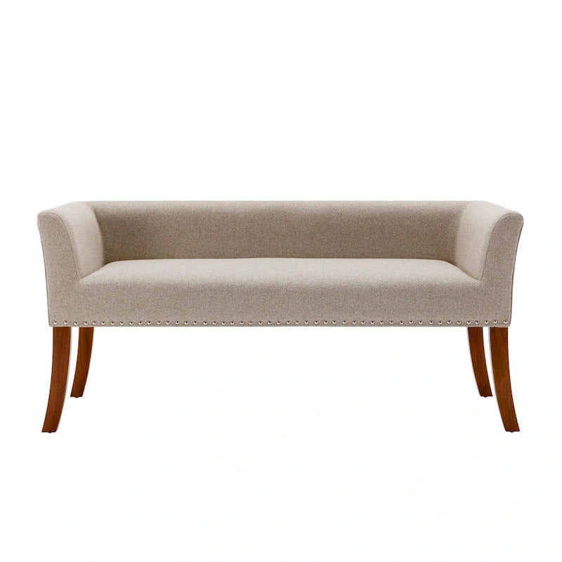 Banc rembourré en tissu avec pieds en hévéa
