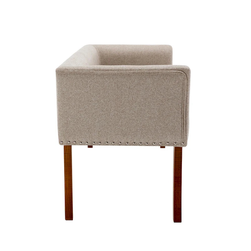 Banc rembourré en tissu avec pieds en hévéa