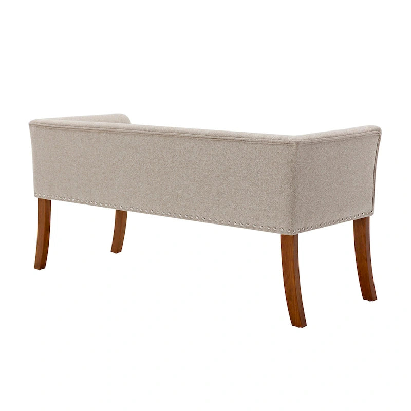 Banc rembourré en tissu avec pieds en hévéa
