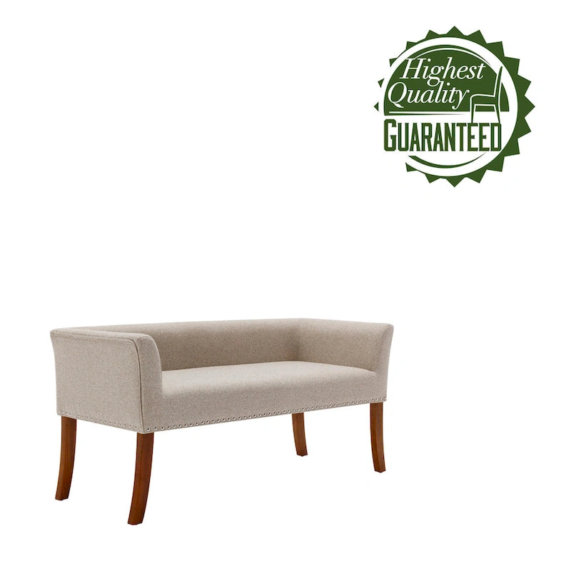 Banc rembourré en tissu avec pieds en hévéa