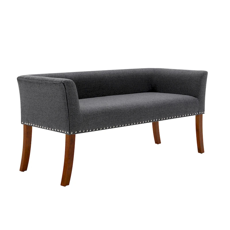 Banc rembourré en tissu avec pieds en hévéa