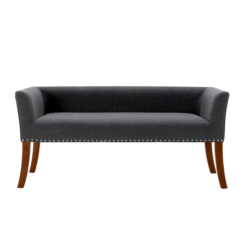 Banc rembourré en tissu avec pieds en hévéa