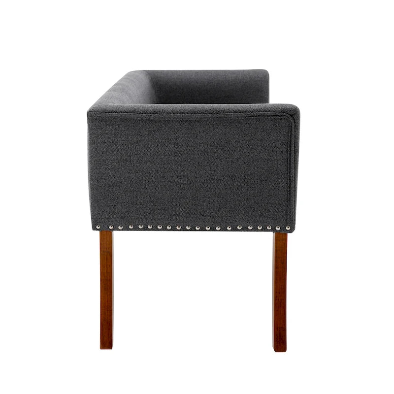 Banc rembourré en tissu avec pieds en hévéa